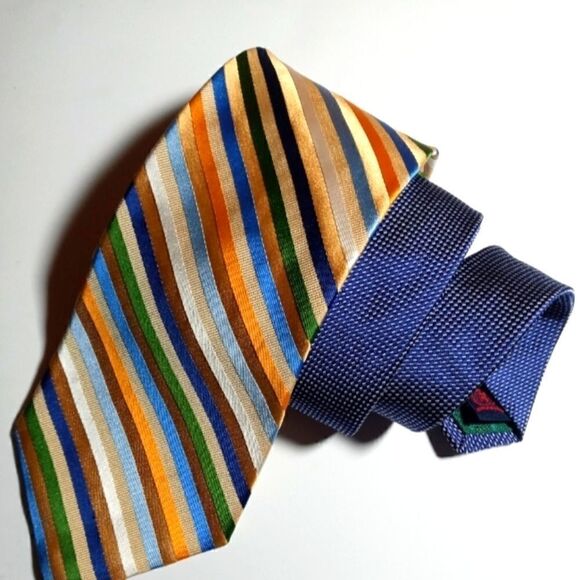 Tommy Hilfiger Stripe Multi Color Tie-100% Silk-3.75' Width - Picture 1 of 4